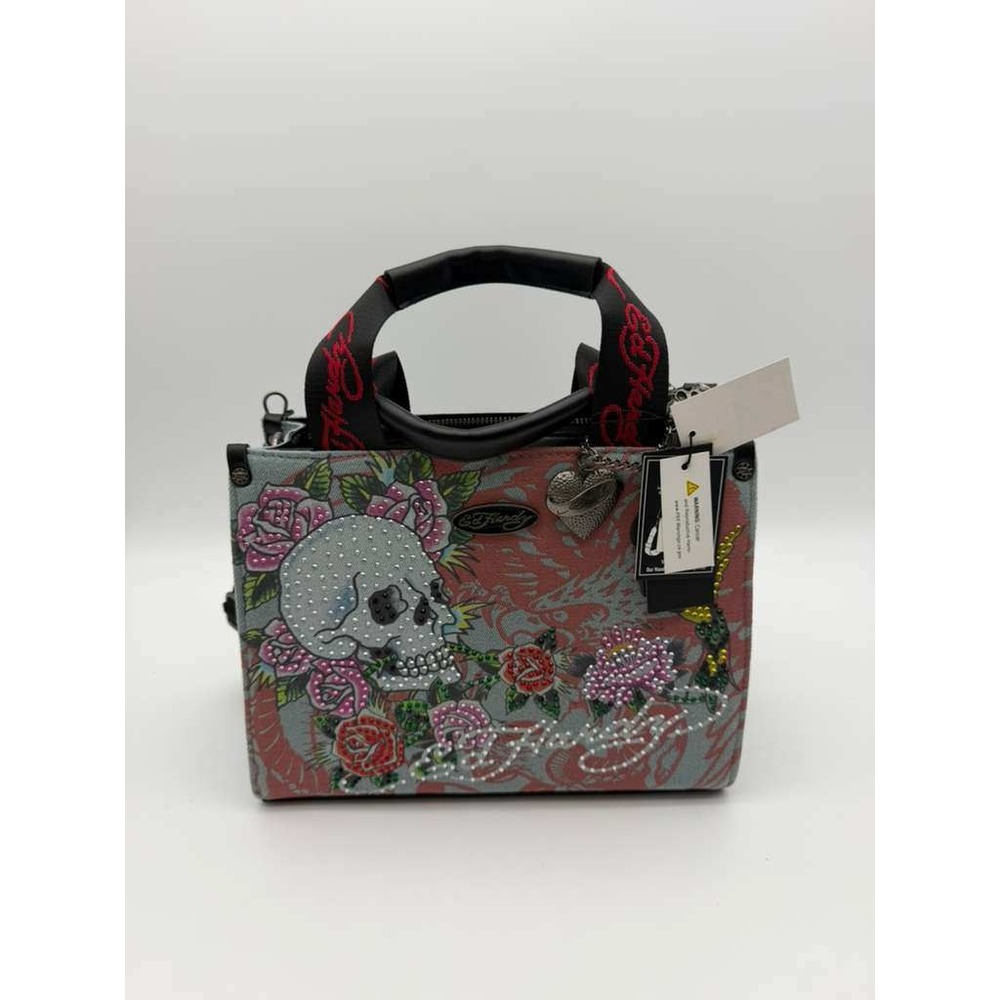Ed Hardy Love Kills Slowly Denim‎ Tote - Rhinestone Tattoo Art Roses NWT